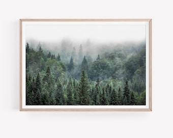 Forest Print PRINTABLE WALL ART Scandinavian Wall Decor Nordic Poster Foggy Forest Printable Nature Photography Digital Download