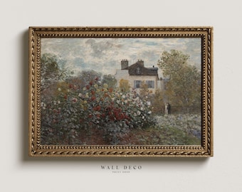 Vintage Rose Garden Oil Painting: Cottage Spring Landscape (Digital Printable)