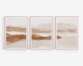 Set of 3 Neutral Wall Art, Abstract Landscape Painting, Boho Terracotta Prints Set, Modern Minimalist Digital PRINTABLE Art