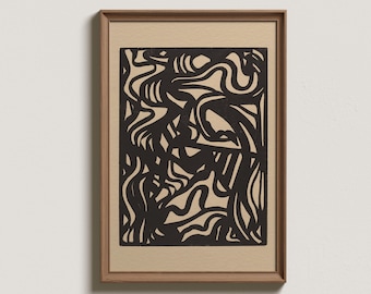 Impressão artística abstrata vintage: desenho minimalista de linhas (impressão digital)