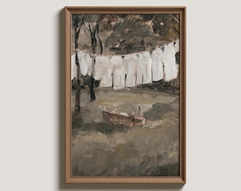 Vintage Laundry Room Oil Painting: Farmhouse Wall Art (Digital Download)