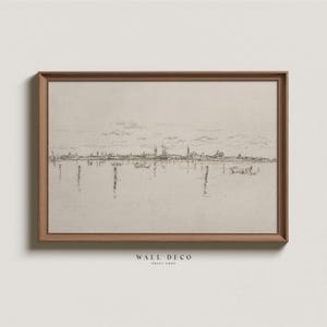 Venice Cityscape Minimalist Drawing, Vintage Venice Sketch Print, Farmhouse Digital Printable Wall Decor, Antique Italy Drawing Art Print