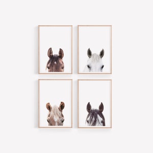 Horse Prints Set, Set of 4 Horse Prints, Horse Portraits Wall Art, Farm Animals Prints Set, Farmhouse Wall Art Set of 4, Farm Wall Decor