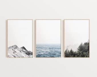 Set of 3 Nature Prints, DIGITAL DOWNLOAD, Mountain Wall Art, Ocean Print, Forest Wall Art, Prints Set, Set of 3 Wall Art, Nature Set of 3