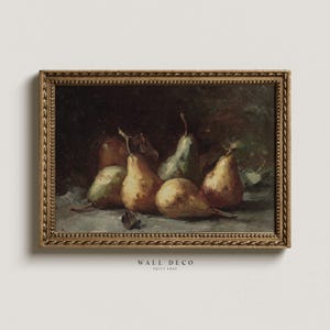 Moody Vintage Pears Still Life Painting, Rustic Country Kitchen Wall Decor, Modern Farmhouse Digital Printable Wall Art