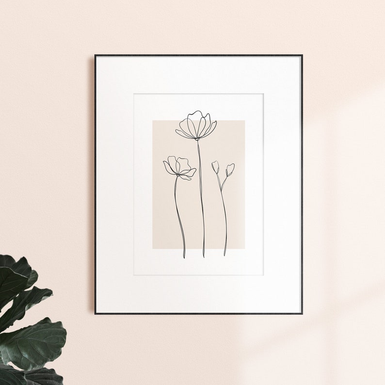 Line Drawing Flowers Print, Botanical Wall Art, Wildflowers Printable, One Line Drawing, Minimalist Wall Decor, Floral Wall Art, Digital Art image 2