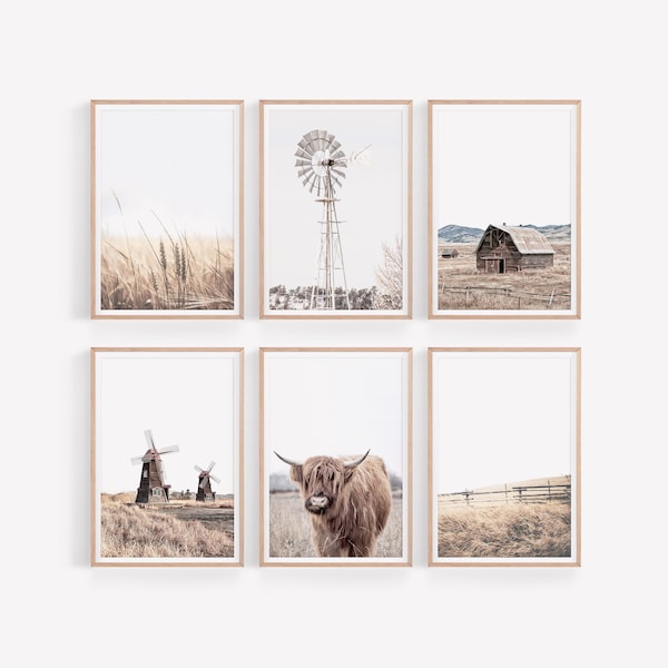 Farmhouse Set of 6 Prints, Country Home Wall Decor, Rustic Farm Wall Art Set, Digital Printable