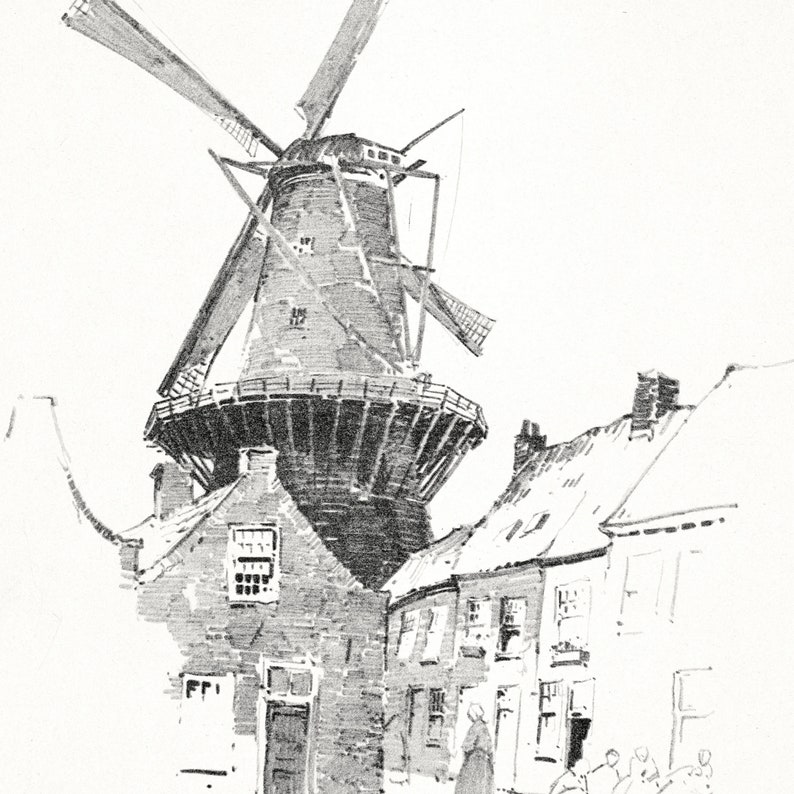Vintage Windmill Sketch Print, Antique Drawing Art, Farmhouse Wall Art, Digital Printable image 4