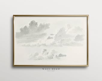 Vintage Clouds Watercolor Painting: Minimalist Sky Art Print (Digital Download)
