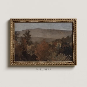 Moody Fall Forest Landscape Art Print, Autumn Trees Scenery Warm Tone Painting, Vintage Farmhouse Fall Digital Printable Wall Decor