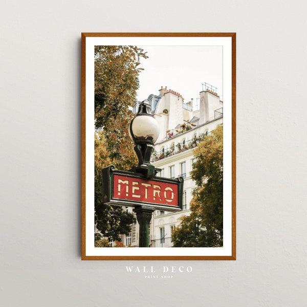 Paris Metro Sign Print, Paris Architecture Photography, French City Poster, Paris Digital PRINTABLE Wall Decor, Travel Art Print