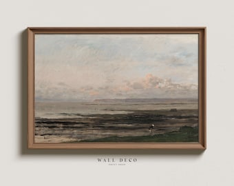 Antique Seascape Painting: Muted Coastal Wall Art (Digital Download, 1800s Artwork)