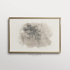 Vintage Neutral Tree Drawing, Rustic Farmhouse Wall Art, Minimalist Tree Sketch Art Print, Digital Printable Wall Decor