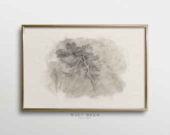 Vintage Tree Sketch Art Print: Rustic Farmhouse Decor (Digital Printable)