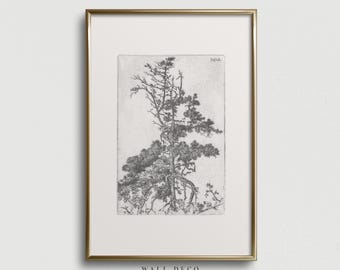 Vintage Baum, Radierung, rustikale Waldlandschaft Kunstdruck (digitaler Download)