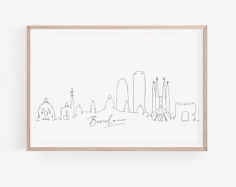 Barcelona Skyline Print, One Line Drawing Art, DIGITAL DOWNLOAD, Minimalist Wall Art, Barcelona Poster, City Skyline Print, Modern Wall Art