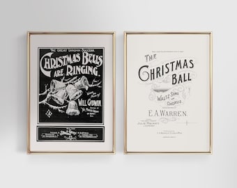 Vintage kersttypografieprintset: antieke vakantieposters (digitaal afdrukbaar)