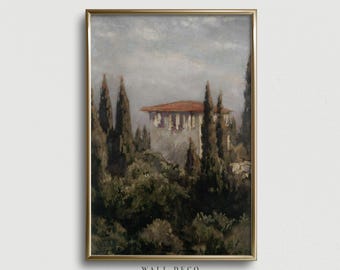 Mediterrane Landschaftsmalerei, stimmungsvolle neutrale Landschaftsmalerei, italienisches Landhaus Wandbild