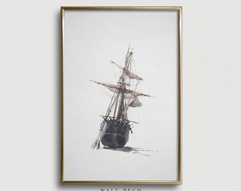 Vintage Segelboot Aquarell Skizze: Antikes maritimes Wandbild (Digitaler Download)
