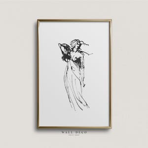 Minimalistische weibliche Figur Zeichnung Kunstdruck, Vintage abstrakte Frau Skizze, moderne Bauernhaus digital druckbare Wanddekoration