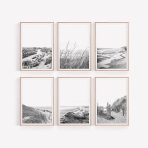 Coastal Landscape Prints Set, Beach Wall Gallery Set of 6, Coasts Black and White Photography, Digital Printable Downloads