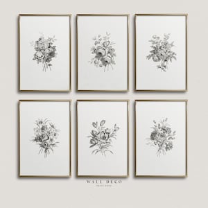 Vintage Botanical Gallery Wall Art, Neutral Flowers Drawing Prints Set, Antique Floral Wall Art, Farmhouse Prints Set, Digital Printable Art