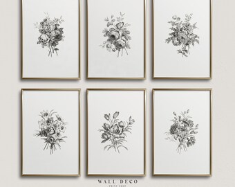 Vintage Botanical Prints Set: Neutral Floral Drawing, Farmhouse Wall Art (Digital Printable Art)