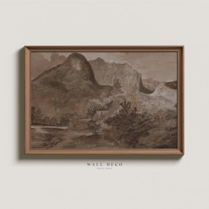 Vintage Mountain Landscape Print: Moody Earthy Tones (Digital Printable)
