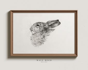 Realistische konijntekening: vintage dierenschetskunst (digitale download)