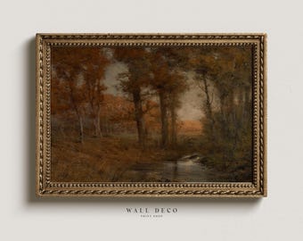 Stimmungsvolles Herbstwald-Gemälde als Kunstdruck, Vintage-Herbstlandschaft als Wandbild, digitale Dekoration im Landhausstil