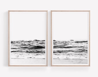 Ocean Waves Set of 2 Prints Minimalist Wall Art Set Beach Poster Printable Set Black and White Ocean Photography Instant Download