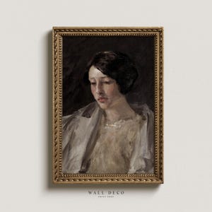 Vintage Female Portrait Oil Painting: Moody Antique Art Print (Digital Download)