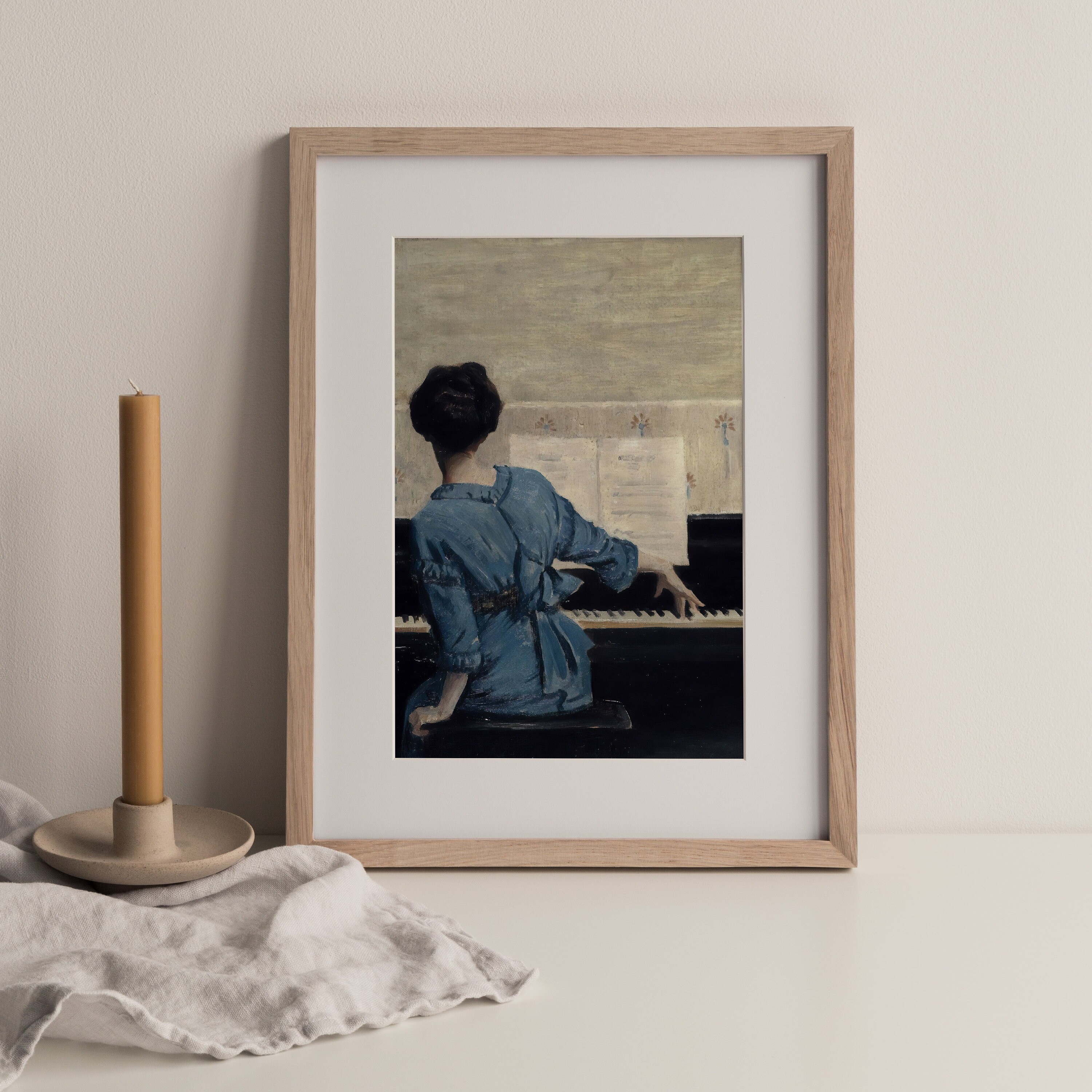 Vintage Woman Playing Piano Art Print: Antique Farmhouse Decor (digital ...