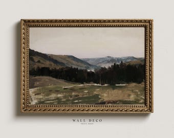 Vintage Mountain Landscape Art Print: Rustic Farmhouse Decor (Digital Download)