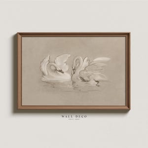 Romantic Swan Sketch Art, Antique Swans Watercolor Painting, Vintage Nursery Wall Decor, Modern Farmhouse Digital PRINTABLE Wall Art