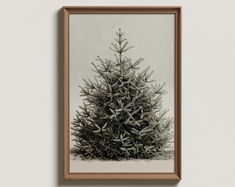 Vintage kerstboomkunstdruk: rustiek vakantiedecor van een boerderij (digitale download)