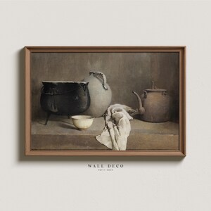 Vintage Kitchenware Still Life Art Print: Rustic Farmhouse Painting (Digital Download)