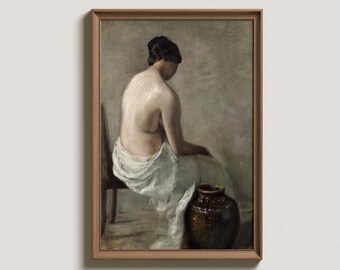 impression d'art vintage femme nue, peinture antique dos femme, art mural femme dans des tons neutres, décoration murale imprimable numérique de salle de bain