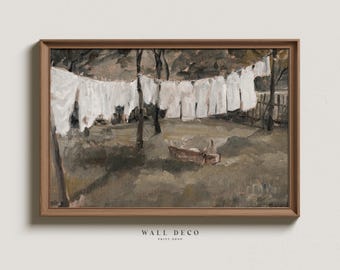Vintage Laundry Room Oil Painting Art Print: Farmhouse Decor (Digital Printable)