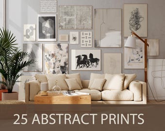 Neutrales abstraktes Bundle 25 Drucke, Mix Vintage und Modern Gallery Wall Art Set
