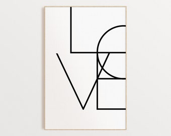 Affiche typographie impression amour Art mural minimaliste Art scandinave Mot amour Imprimable Téléchargement instantané Imprimable numérique