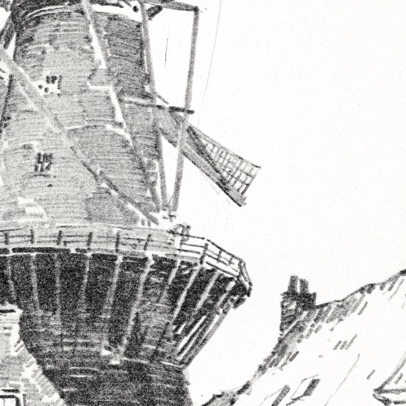 Vintage Windmill Sketch Print, Antique Drawing Art, Farmhouse Wall Art, Digital Printable image 7
