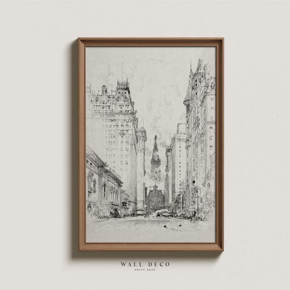 Vintage Cityscape Sketch: Antique Architecture Art Print (Digital Download)