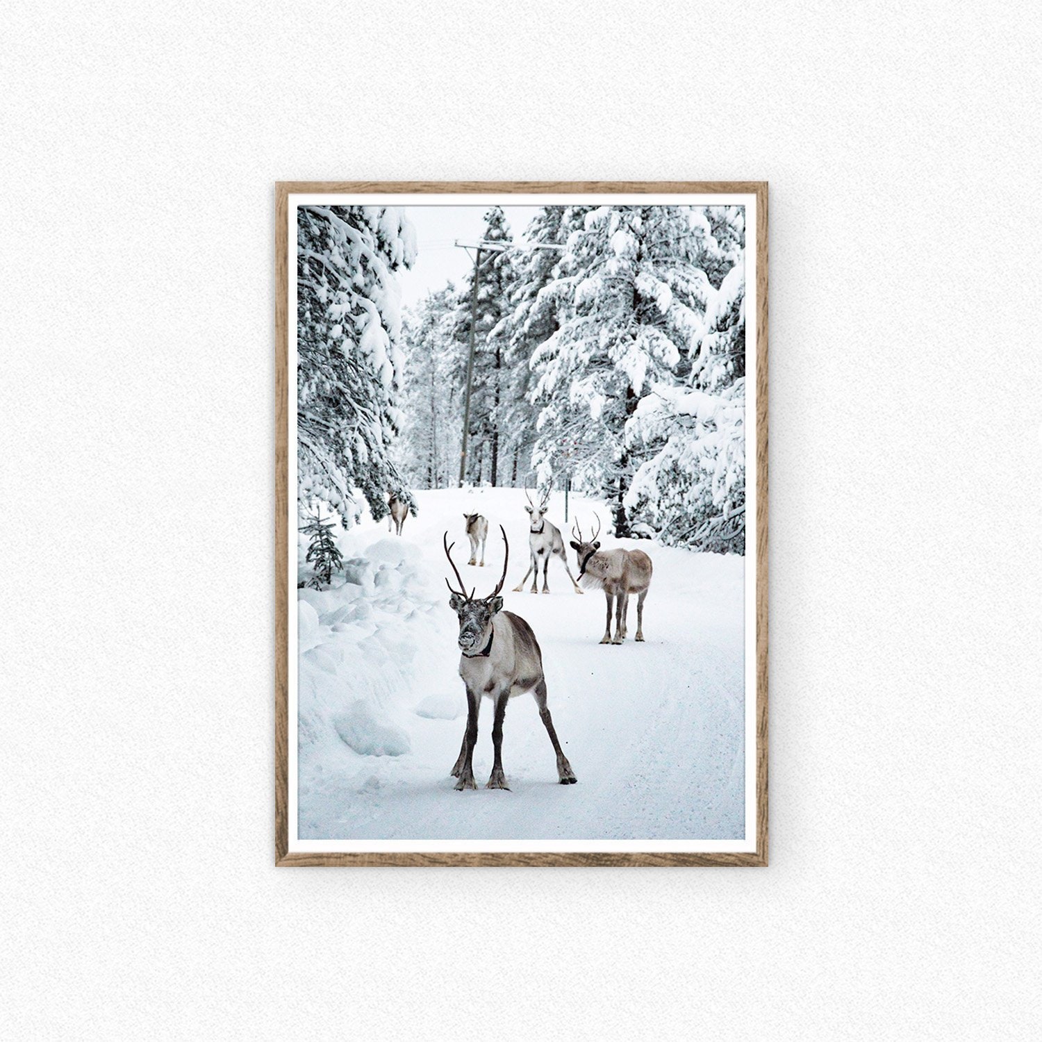 Winter print reindeer wall art Christmas wall decor forest Etsy