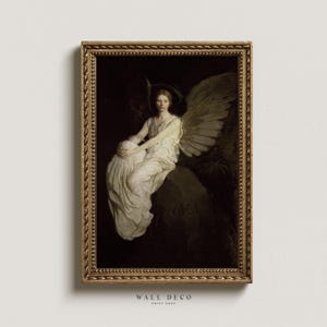 Moody Vintage Woman Oil Painting, Antique Angel Wall Art, Dark Female Portrait Art Print, Digital Printable Wall Art, Instant Download