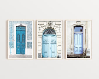 Doors Set of 3 Prints Blue Doors Wall Art Set Urban Photography Architecture Printable Digital Wall Art Instant Download Door Poster