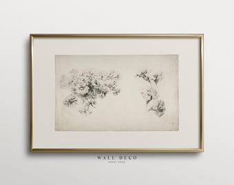Lámina con boceto botánico antiguo de flores: Arte minimalista para pared de estilo rústico (imprimible digitalmente)