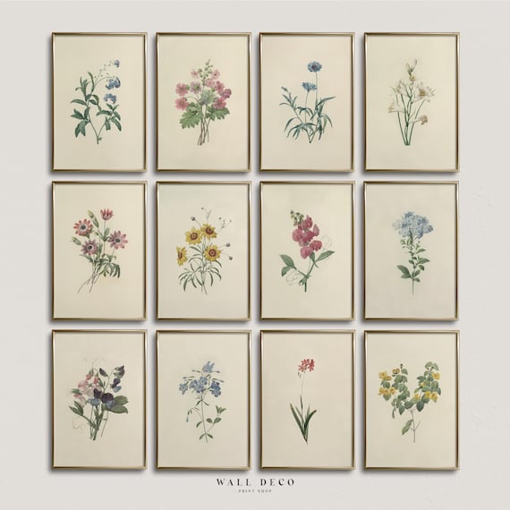 Vintage Botanical Prints Set: Antique French Floral Gallery Wall Art (Digital Download)