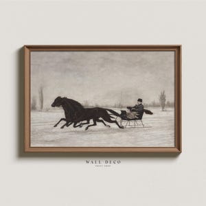 Vintage Winter Sleigh Ride - Horse Drawn Sleigh Art Print, Rustic Winter Scene, Country Christmas Holiday Decor, Antique-Inspired Wall Decor