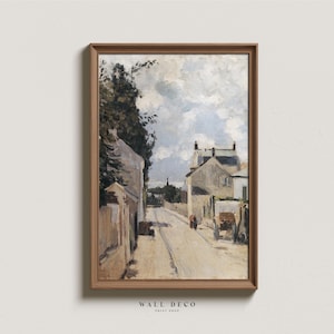 European Village Landscape Oil Painting, Vintage Country Art Print, Modern Farmhouse Digital Printable Wall Decor